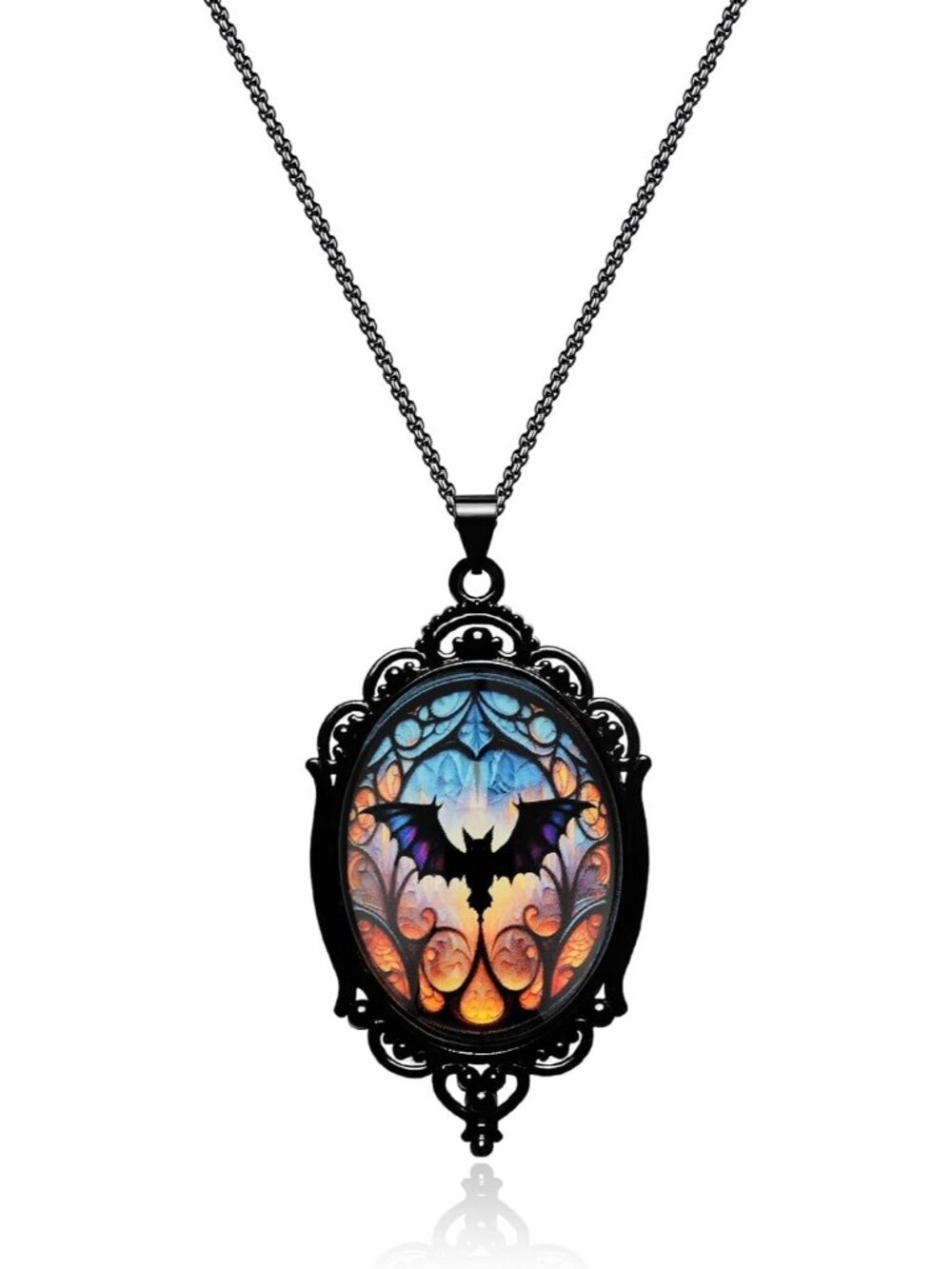 Women's Black Gothic Witch Raven Bat Pendant Necklace Halloween Jewelry
